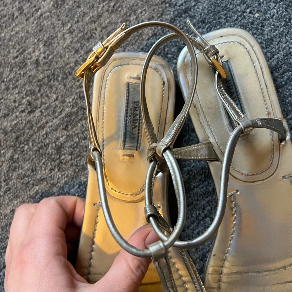 Prada Metallic Thong Sandal, size 36.5 - Picture 5 of 8